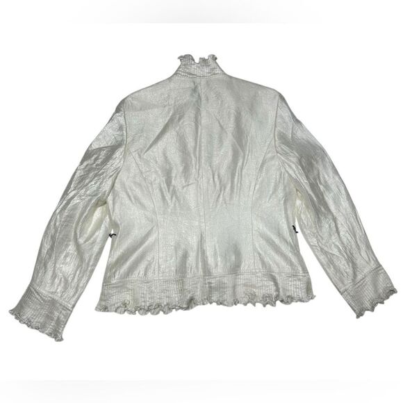 Victor Costa Vintage Ruffled Satin Blouse with Black Rhinestone Buttons Size 12 - Picture 5 of 9